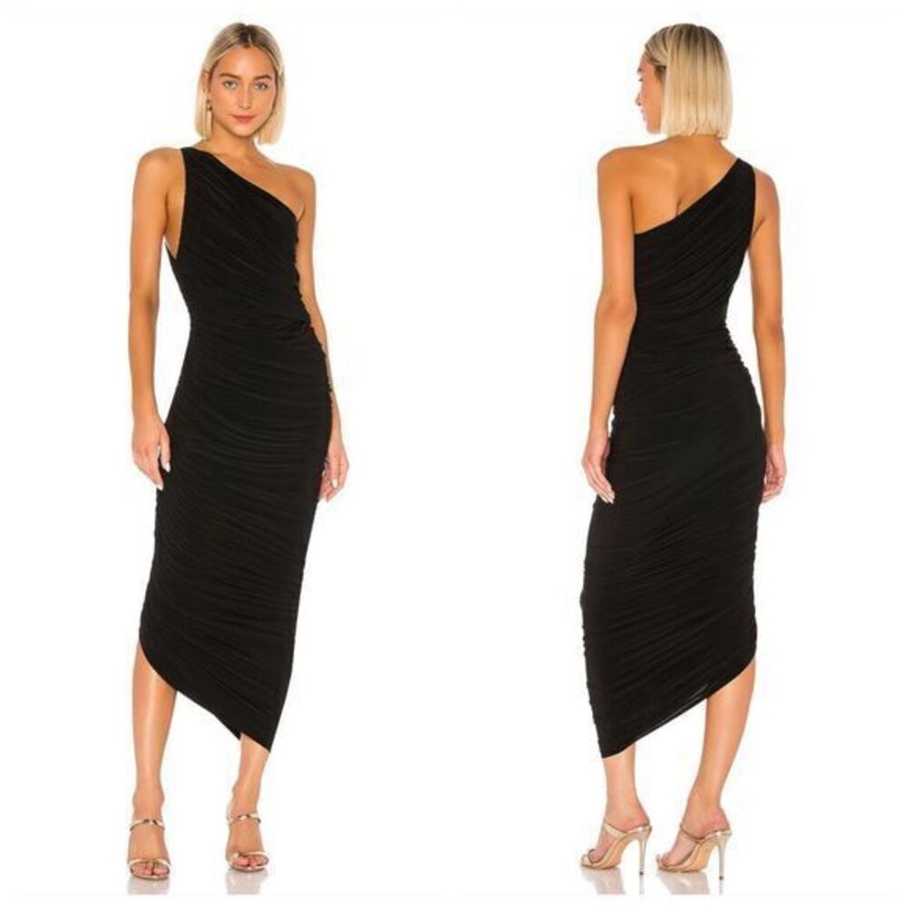 Norma Kamali Womens One Shoulder Sleeveless Ruched Diana Dress Size Small
